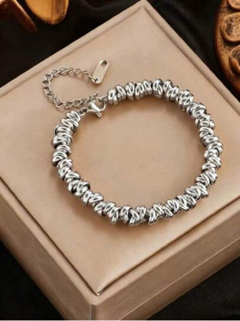 Silver Chunky Knotted Ring Chain Bracelet